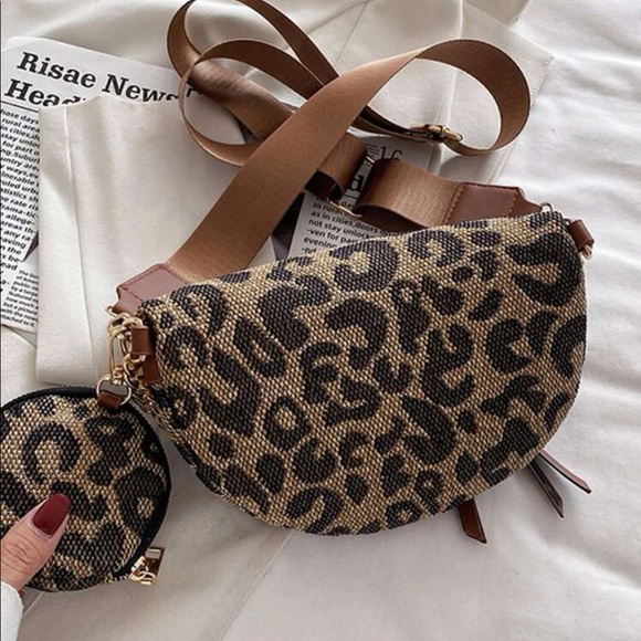 Leopard Print Chain Saddle Bag With Coin Purse - Picture 5 of 6